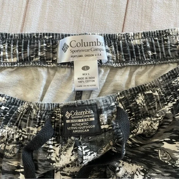 Columbia Fish Print Pajama Pants Men’s L Vintage Wide Leg Baggy Trout Loose Y2K - Picture 3 of 11